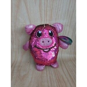 Shimmeez 8" Clarence The Cat Plush Reversible Sequin Plush Stuffed Animal Pink